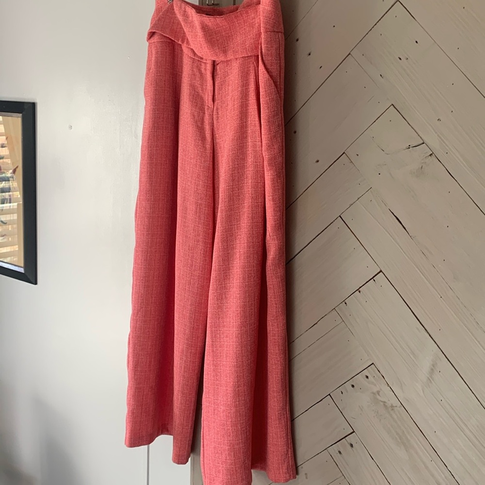 Ashley Stewart Pink Coral Belted Wide Leg Slacks Size 16W